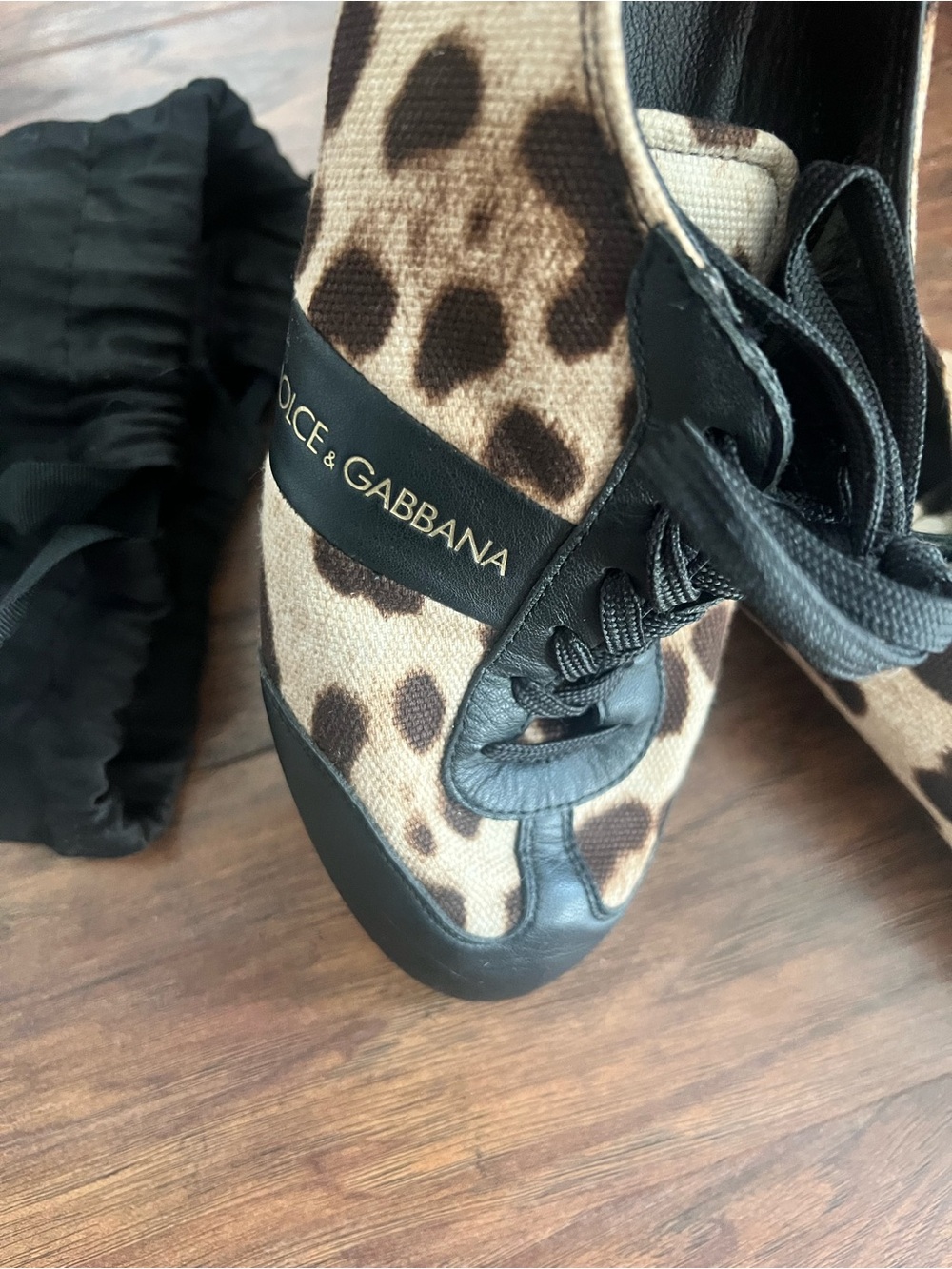 Dolce & Gabbana Leopard Print Lace-Up Sneakers in Brown and Black